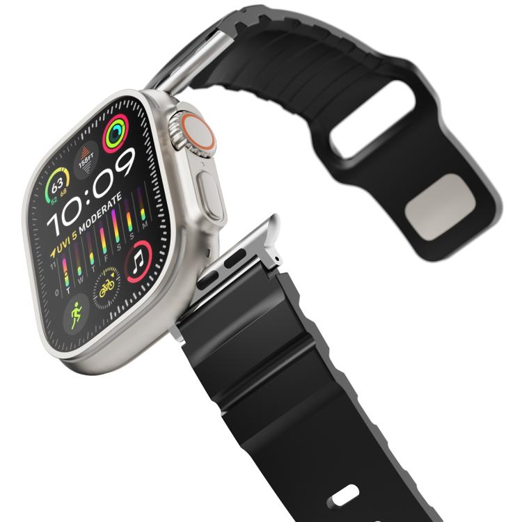 For Apple Watch 42mm / 41mm / 40mm / 38mm Solid Color Reverse Buckle Fluororubber Watch Band(Black) by bashfashion