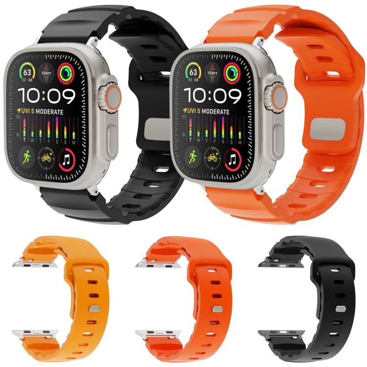 For Apple Watch 42mm / 41mm / 40mm / 38mm Solid Color Reverse Buckle Fluororubber Watch Band(Black) by bashfashion