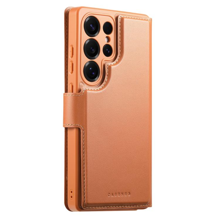 For Samsung Galaxy S25 Ultra 5G CaseNeo Finger Grip Strap MagSafe Leather Phone Case(Brown) by CaseNeo