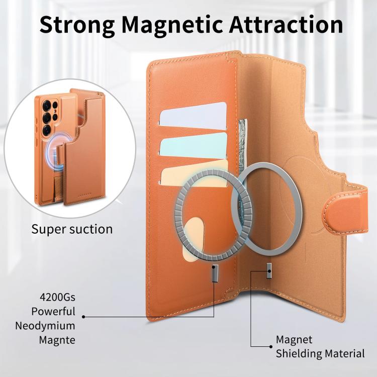 For Samsung Galaxy S25 Ultra 5G CaseNeo Finger Grip Strap MagSafe Leather Phone Case(Brown) by CaseNeo