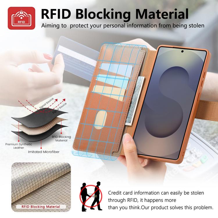 For Samsung Galaxy S25 Ultra 5G CaseNeo Finger Grip Strap MagSafe Leather Phone Case(Brown) by CaseNeo