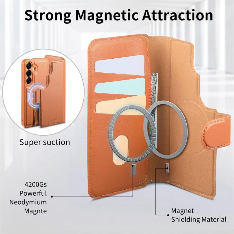 For Samsung Galaxy S25 / S24 5G CaseNeo Finger Grip Strap MagSafe Leather Phone Case(Brown) by CaseNeo