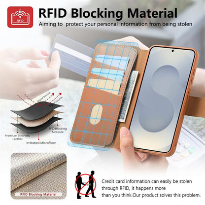 For Samsung Galaxy S25 / S24 5G CaseNeo Finger Grip Strap MagSafe Leather Phone Case(Brown) by CaseNeo