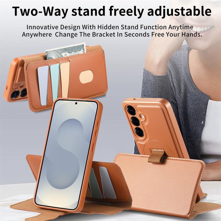 For Samsung Galaxy S25 / S24 5G CaseNeo Finger Grip Strap MagSafe Leather Phone Case(Brown) by CaseNeo
