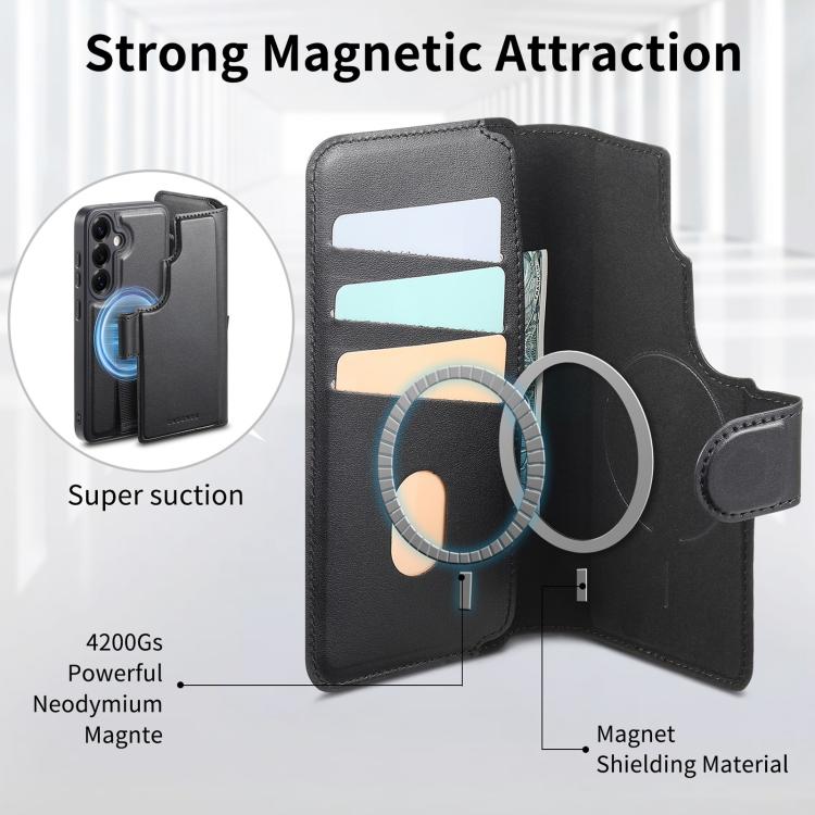 For Samsung Galaxy S25+ / S24+ 5G CaseNeo Finger Grip Strap MagSafe Leather Phone Case(Black) by CaseNeo