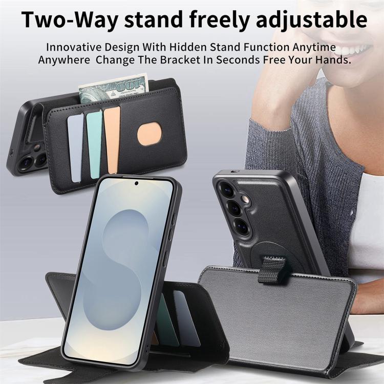 For Samsung Galaxy S25+ / S24+ 5G CaseNeo Finger Grip Strap MagSafe Leather Phone Case(Black) by CaseNeo