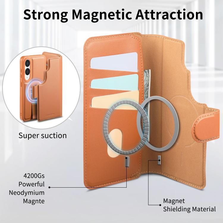 For Samsung Galaxy S25 Edge 5G CaseNeo Finger Grip Strap MagSafe Leather Phone Case(Brown) by CaseNeo