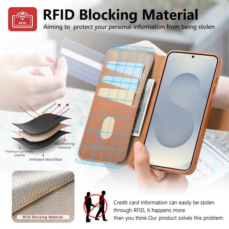 For Samsung Galaxy S25 Edge 5G CaseNeo Finger Grip Strap MagSafe Leather Phone Case(Brown) by CaseNeo