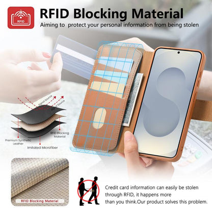 For Samsung Galaxy S25 Edge 5G CaseNeo Finger Grip Strap MagSafe Leather Phone Case(Brown) by CaseNeo