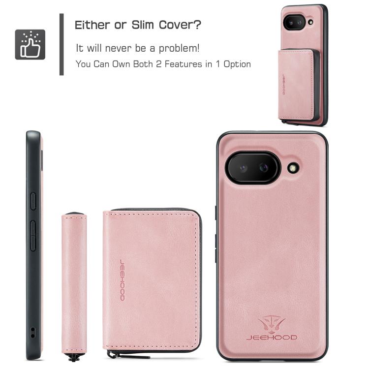 For Google Pixel 9a JEEHOOD J02 Magnetic Zipper Horizontal Flip Leather Phone Case(Pink) by JEEHOOD