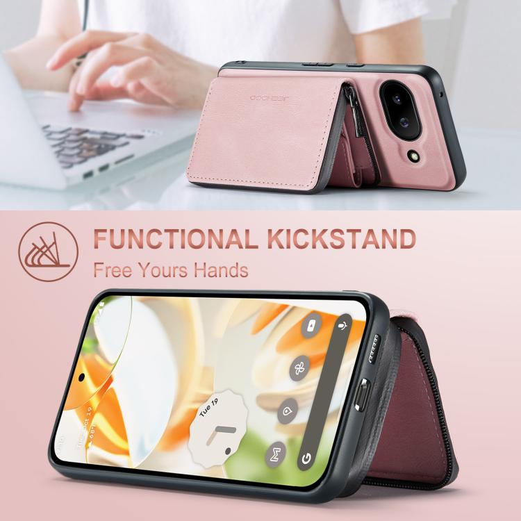 For Google Pixel 9a JEEHOOD J02 Magnetic Zipper Horizontal Flip Leather Phone Case(Pink) by JEEHOOD