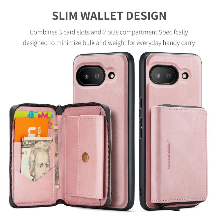 For Google Pixel 9a JEEHOOD J02 Magnetic Zipper Horizontal Flip Leather Phone Case(Pink) by JEEHOOD