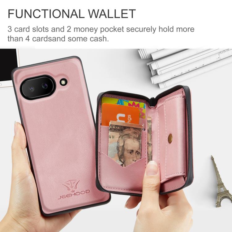 For Google Pixel 9a JEEHOOD J02 Magnetic Zipper Horizontal Flip Leather Phone Case(Pink) by JEEHOOD