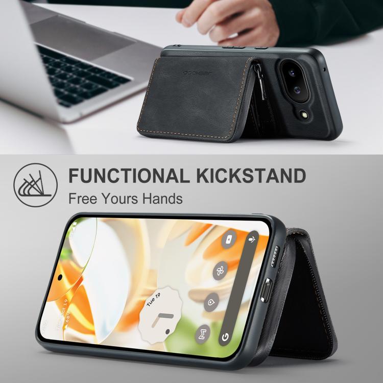 For Google Pixel 9a JEEHOOD J02 Magnetic Zipper Horizontal Flip Leather Phone Case(Black) by JEEHOOD