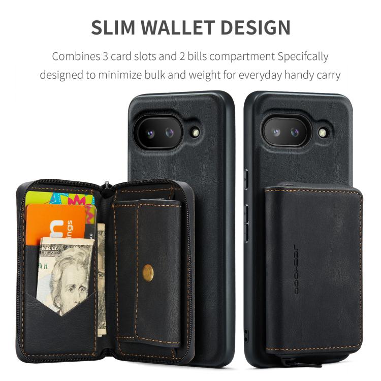 For Google Pixel 9a JEEHOOD J02 Magnetic Zipper Horizontal Flip Leather Phone Case(Black) by JEEHOOD