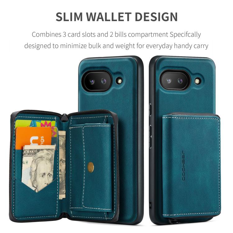 For Google Pixel 9a JEEHOOD J02 Magnetic Zipper Horizontal Flip Leather Phone Case(Blue) by JEEHOOD