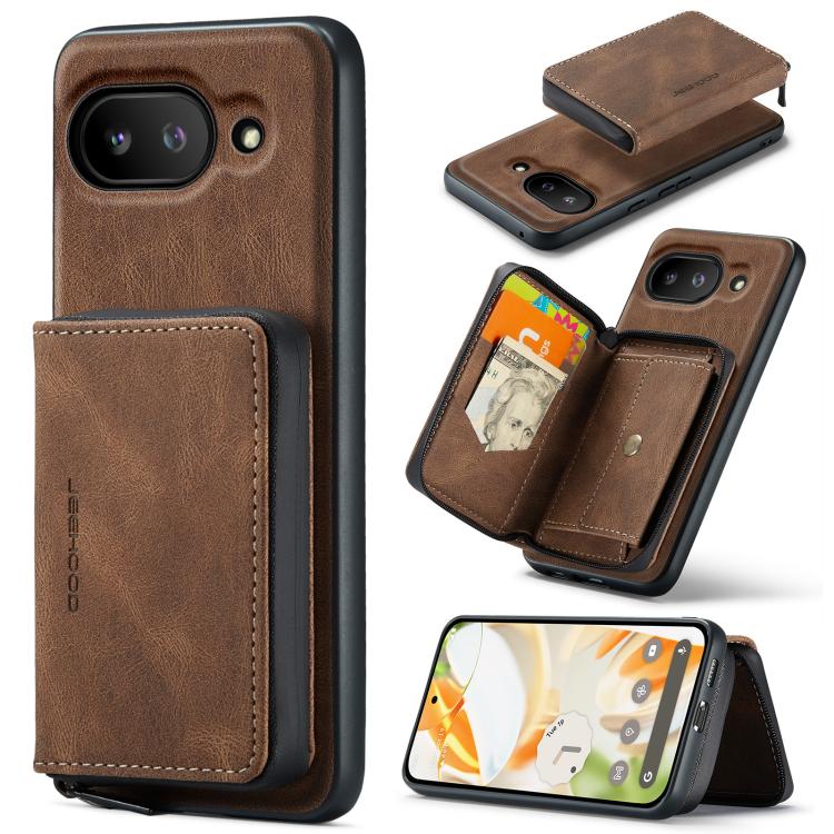 For Google Pixel 9a JEEHOOD J02 Magnetic Zipper Horizontal Flip Leather Phone Case(Brown) by JEEHOOD