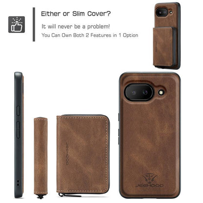 For Google Pixel 9a JEEHOOD J02 Magnetic Zipper Horizontal Flip Leather Phone Case(Brown) by JEEHOOD