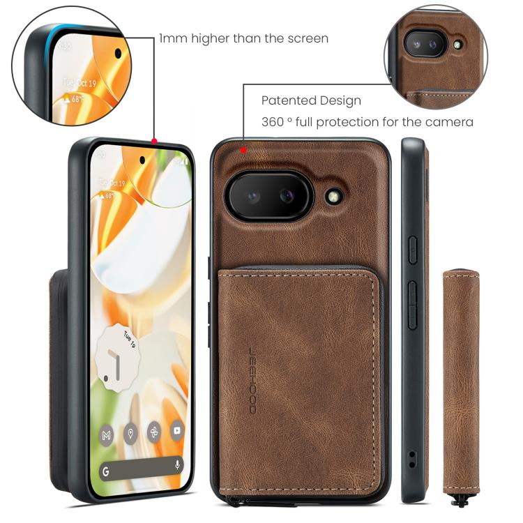 For Google Pixel 9a JEEHOOD J02 Magnetic Zipper Horizontal Flip Leather Phone Case(Brown) by JEEHOOD