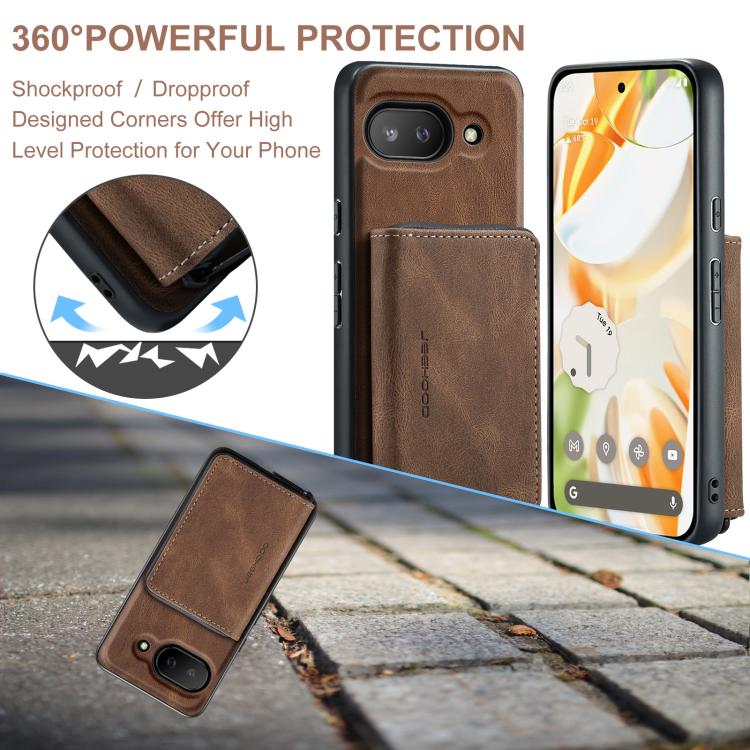 For Google Pixel 9a JEEHOOD J02 Magnetic Zipper Horizontal Flip Leather Phone Case(Brown) by JEEHOOD
