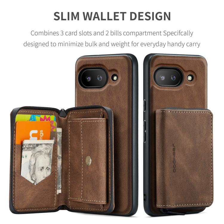 For Google Pixel 9a JEEHOOD J02 Magnetic Zipper Horizontal Flip Leather Phone Case(Brown) by JEEHOOD