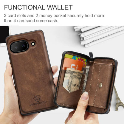 For Google Pixel 9a JEEHOOD J02 Magnetic Zipper Horizontal Flip Leather Phone Case(Brown) by JEEHOOD