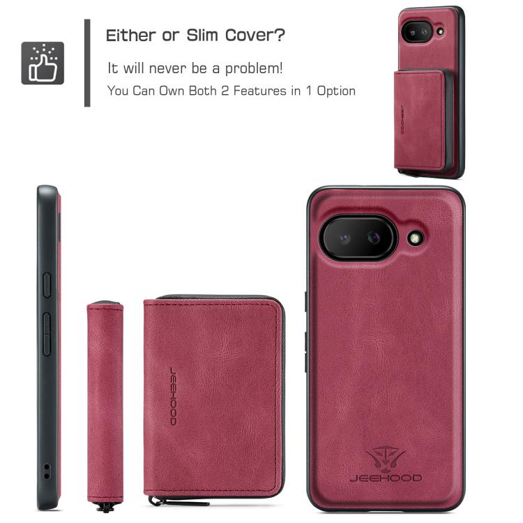 For Google Pixel 9a JEEHOOD J02 Magnetic Zipper Horizontal Flip Leather Phone Case(Red) by JEEHOOD