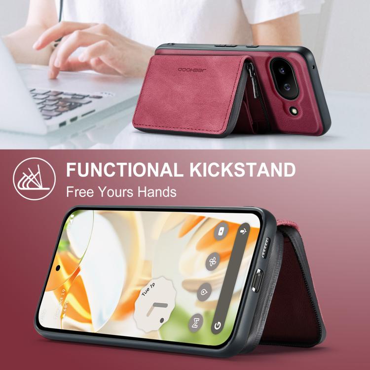 For Google Pixel 9a JEEHOOD J02 Magnetic Zipper Horizontal Flip Leather Phone Case(Red) by JEEHOOD