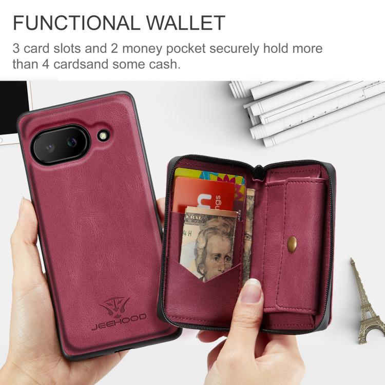 For Google Pixel 9a JEEHOOD J02 Magnetic Zipper Horizontal Flip Leather Phone Case(Red) by JEEHOOD