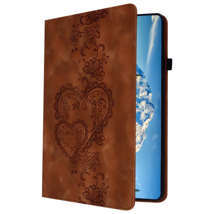 For iPad 2025 / 2022 Love Hearts Embossed Leather Smart Tablet Case(Brown) by bashfashion