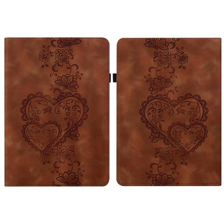 For Amazon Kindle Paperwhite 12th Gen 2024 Love Hearts Embossed Leather Smart Tablet Case(Brown) by bashfashion