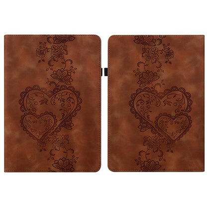 For Amazon Kindle Paperwhite 12th Gen 2024 Love Hearts Embossed Leather Smart Tablet Case(Brown) by bashfashion