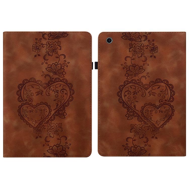 For Amazon Fire HD 10 2021 / 2023 Love Hearts Embossed Leather Tablet Case(Brown) by bashfashion