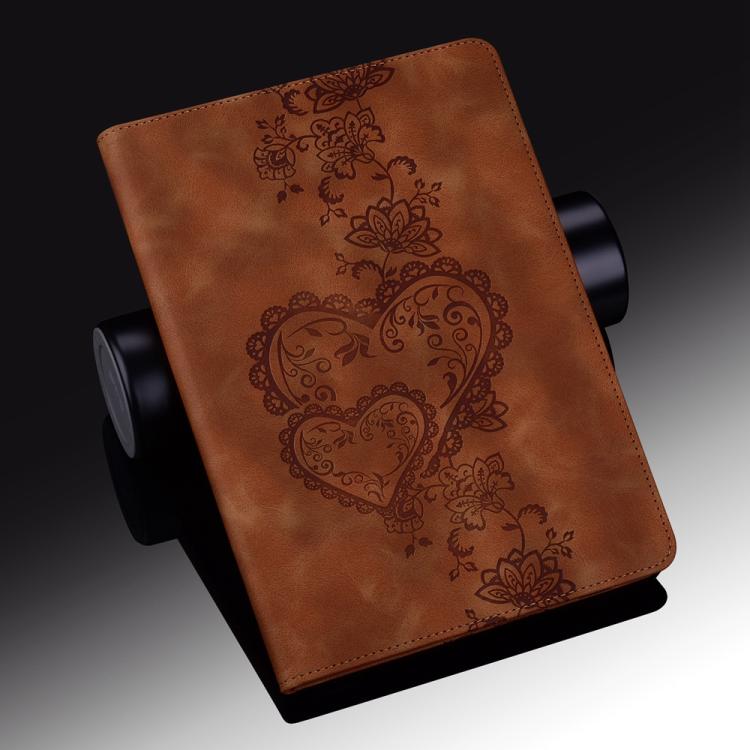For Amazon Fire HD 10 2021 / 2023 Love Hearts Embossed Leather Tablet Case(Brown) by bashfashion