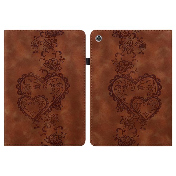 For Huawei MediaPad T5 Love Hearts Embossed Leather Tablet Case(Brown) by bashfashion