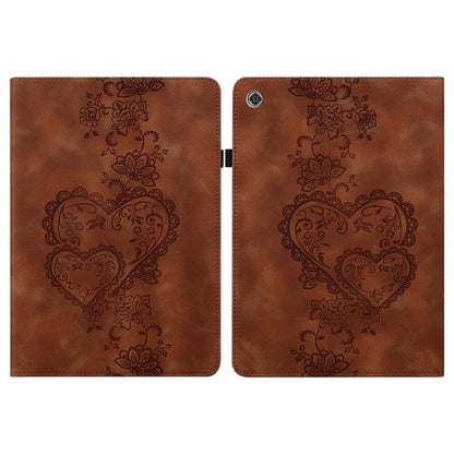For Huawei MediaPad T5 Love Hearts Embossed Leather Tablet Case(Brown) by bashfashion