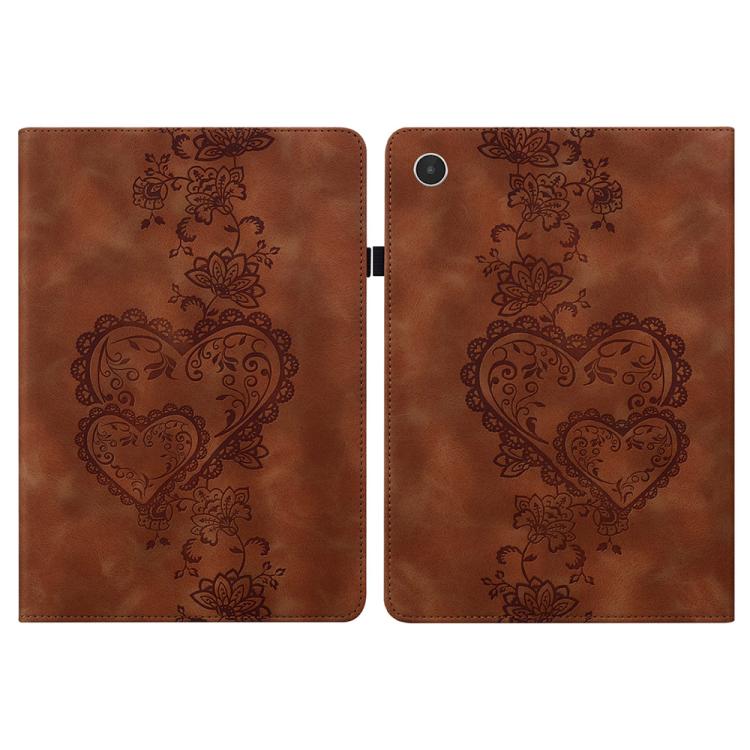 For Lenovo Tab Plus Love Hearts Embossed Leather Tablet Case(Brown) by bashfashion