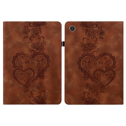 For Lenovo Tab Plus Love Hearts Embossed Leather Tablet Case(Brown) by bashfashion