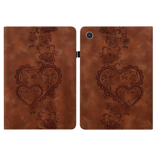 For Lenovo Tab Plus Love Hearts Embossed Leather Tablet Case(Brown) by bashfashion