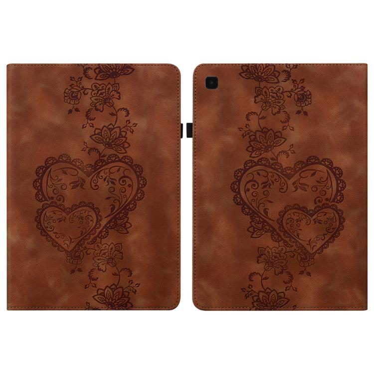 For Samsung Galaxy Tab S6 Lite 2022 / 2020 Love Hearts Embossed Leather Smart Tablet Case(Brown) by bashfashion