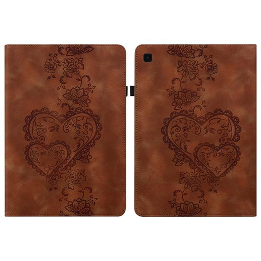 For Samsung Galaxy Tab S6 Lite 2022 / 2020 Love Hearts Embossed Leather Smart Tablet Case(Brown) by bashfashion
