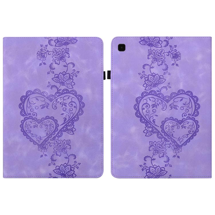 For Samsung Galaxy Tab S6 Lite 2022 / 2020 Love Hearts Embossed Leather Smart Tablet Case(Purple) by bashfashion