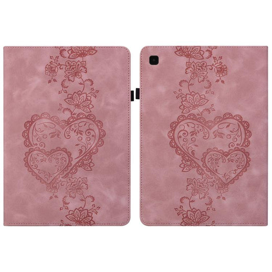 For Samsung Galaxy Tab S6 Lite 2022 / 2020 Love Hearts Embossed Leather Smart Tablet Case(Pink) by bashfashion