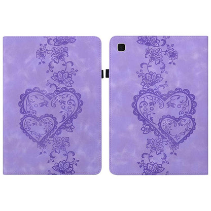For Samsung Galaxy Tab A7 10.4 2020 Love Hearts Embossed Leather Smart Tablet Case(Purple) by bashfashion