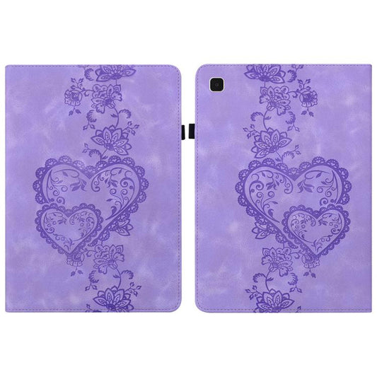 For Samsung Galaxy Tab A7 10.4 2020 Love Hearts Embossed Leather Smart Tablet Case(Purple) by bashfashion