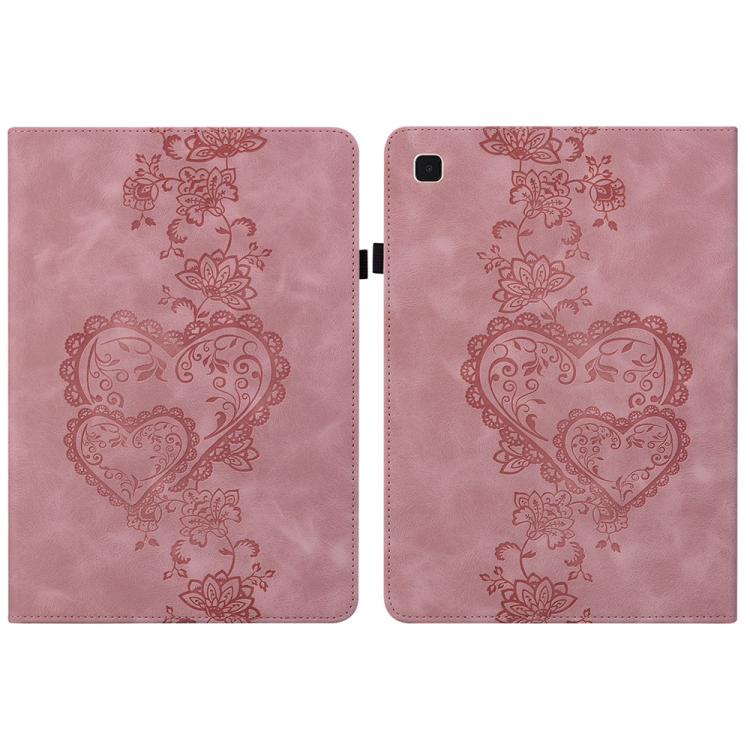 For Samsung Galaxy Tab A7 10.4 2020 Love Hearts Embossed Leather Smart Tablet Case(Pink) by bashfashion