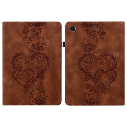For Samsung Galaxy Tab A8 10.5 2021 Love Hearts Embossed Leather Smart Tablet Case(Brown) by bashfashion
