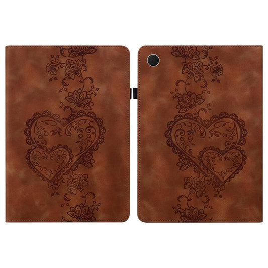 For Samsung Galaxy Tab A8 10.5 2021 Love Hearts Embossed Leather Smart Tablet Case(Brown) by bashfashion