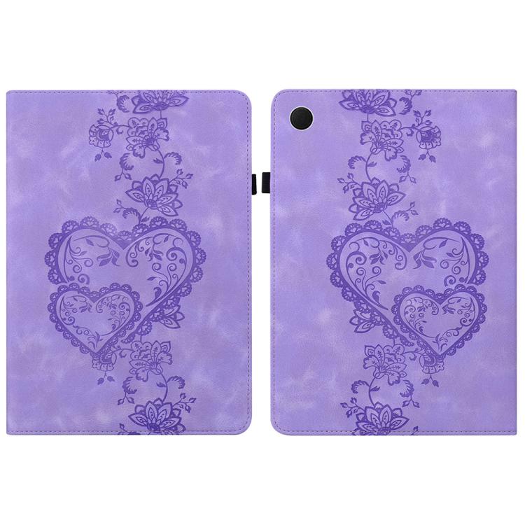 For Samsung Galaxy Tab A8 10.5 2021 Love Hearts Embossed Leather Smart Tablet Case(Purple) by bashfashion