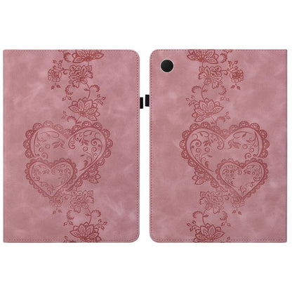 For Samsung Galaxy Tab A8 10.5 2021 Love Hearts Embossed Leather Smart Tablet Case(Pink) by bashfashion